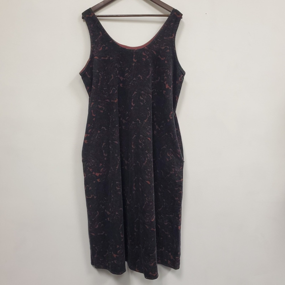 Vermont Country Store Corduroy Dress Size XL Dark Floral 90s Grunge Bib Midi